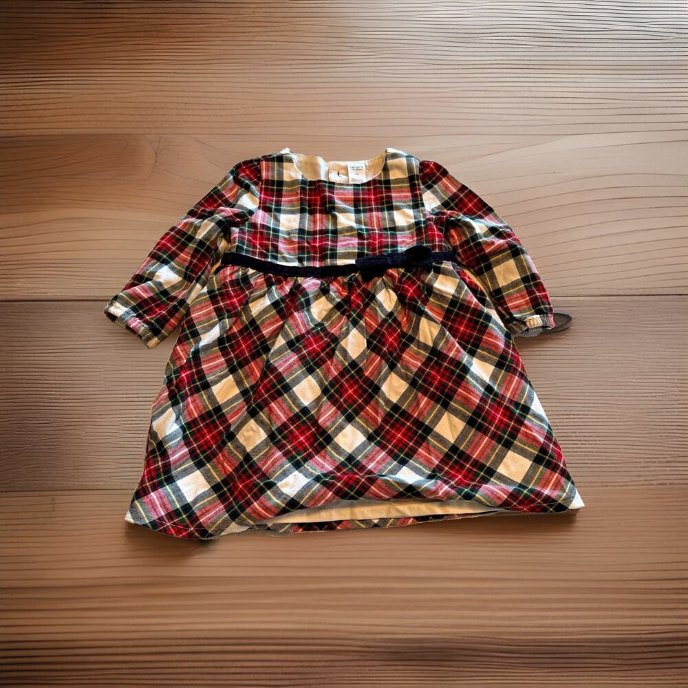 Carter's Plaid Flannel Long Sleeve Dress Girls 18M Red Green Knee, Bow